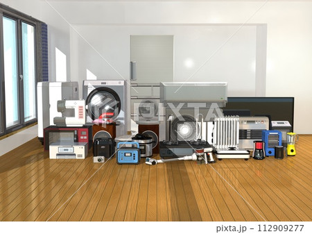 部屋 家電 電化製品 電気製品 多数 複数 新生活 生活空間(3DCGイメージ 