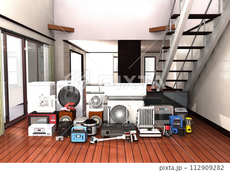 部屋 家電 電化製品 電気製品 多数 複数 新生活 生活空間(3DCGイメージ) 部屋 家電 電化製品 電気製品 多数 複数 新生活 生活空間(3DCGイメージ) 112909282