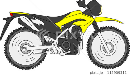 オフロードを走るバイクのイラスト「黄色」 オフロードを走るバイクのイラスト「黄色」 112909311
