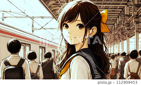 電車を待つ女性 112909453