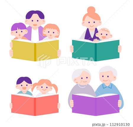 一緒に読書を楽しむ人物のイラスト素材 112910130