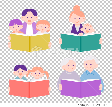 一緒に読書を楽しむ人物のイラスト素材 112910130