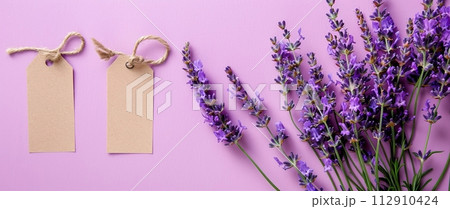 Lavender flowers on a purple background Lavender flowers on a purple background 112910424