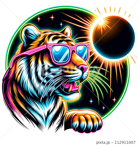 wear glasses and watch Solar Eclipse cartoon clipart. AI generate 112911007