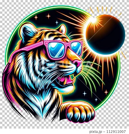 wear glasses and watch Solar Eclipse cartoon clipart. AI generate 112911007