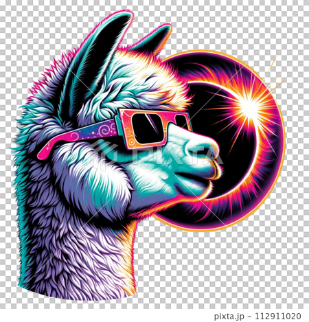 alpaca wear glasses and watch Solar Eclipse cartoon clipart. AI generate alpaca wear glasses and watch Solar Eclipse cartoon clipart. AI generate 112911020