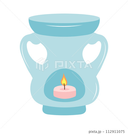 Aroma lamp with candle for SPA and aromatherapy. Cartoon flat vector illustration. 112911075