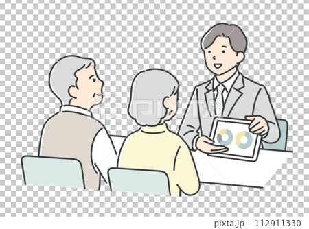 Salesperson giving guidance to a senior couple Salesperson giving guidance to a senior couple 112911330