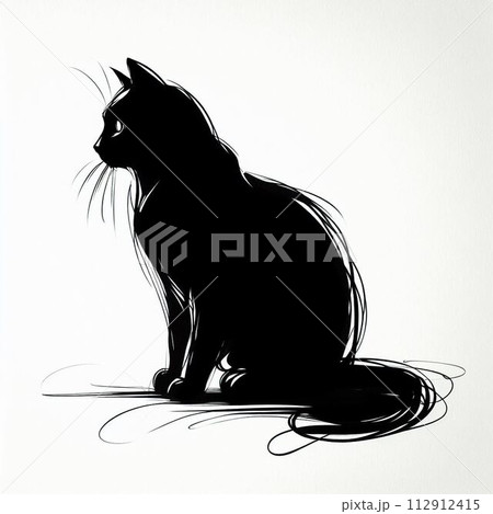 線画】何かを見ている黒猫のイラスト素材 [112912415] - PIXTA