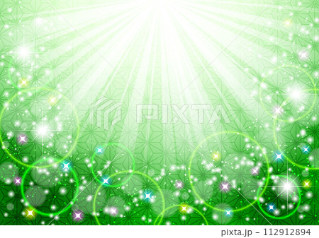緑、和柄、麻の葉模様、キラキラ、背景、光、横型、和風、かわいい、壁紙 112912894