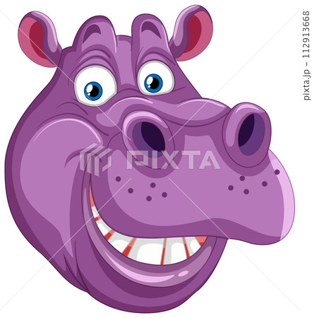 Cheerful Purple Hippo Cartoon 112913668