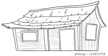 Quaint Wooden Cottage Illustration Quaint Wooden Cottage Illustration 112913729