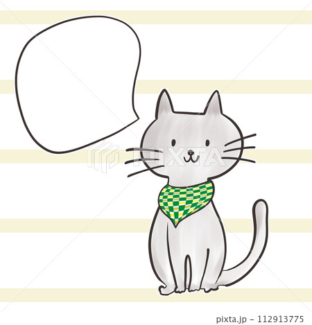 猫_吹き出し_市松模様_ストライプ_スカーフ_09_1 112913775