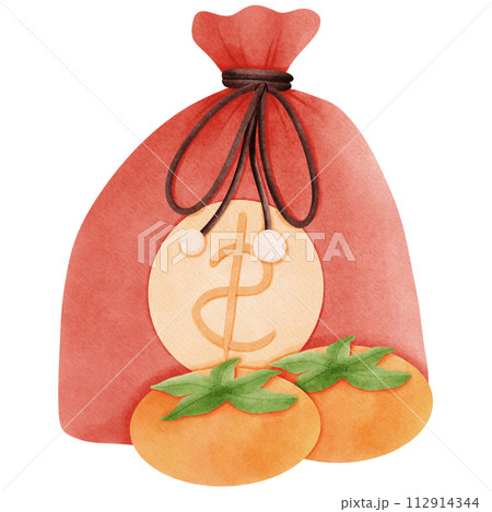 Money bag with persimmon  Money bag with persimmon  112914344
