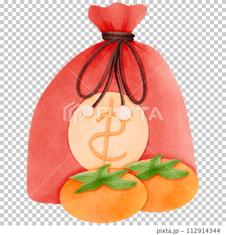 Money bag with persimmon  Money bag with persimmon  112914344