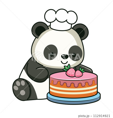 Panda with strawberry cake Panda with strawberry cake 112914921
