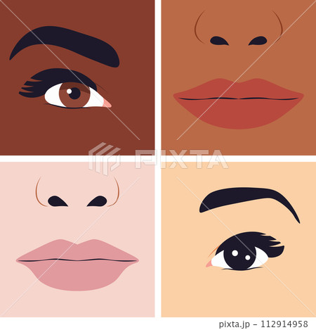 Eyes and lips on different skin tone Eyes and lips on different skin tone 112914958