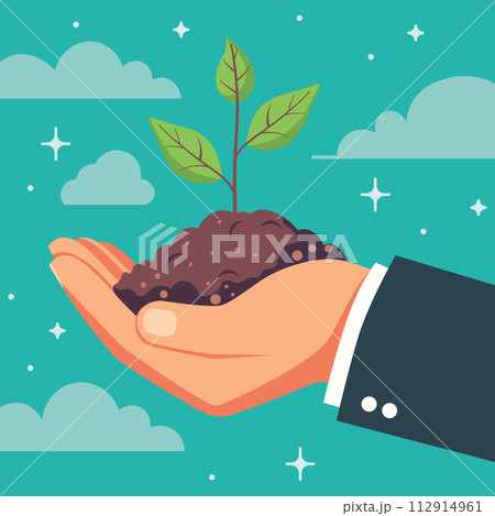 Businessman hand with sprout and soil Businessman hand with sprout and soil 112914961