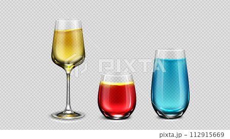Cocktail glass with colorful liquid drinks 112915669
