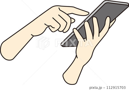スマートフォンをタップする手元のクローズアップのイラスト 112915703