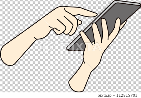 スマートフォンをタップする手元のクローズアップのイラスト 112915703