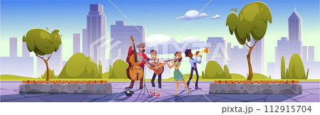 Street band performing in city park 112915704