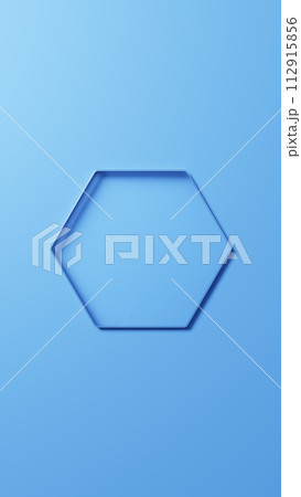 青色背景に透明な六角形のガラスの台座。俯瞰。3D（縦長） 112915856