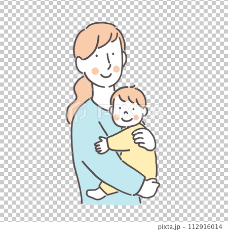 赤ちゃんを抱っこする若い母親 112916014