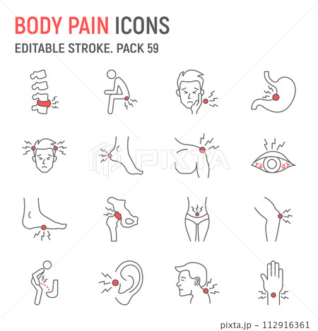 Body pain line icon set 112916361