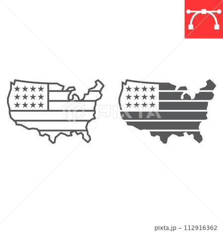 USA map line and glyph icon 112916362