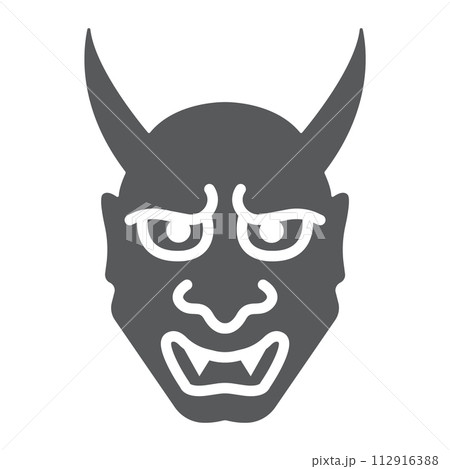 Hannya glyph icon, asian and demon, japanese mask sign, vector graphics, a solid pattern on a white background. 112916388
