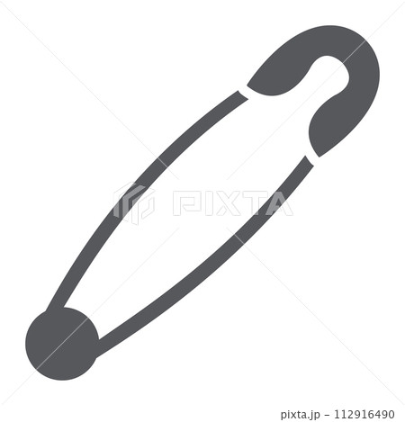 Safety pin glyph icon, tool and sew, needle sign, vector graphics, a solid pattern on a white background. Safety pin glyph icon, tool and sew, needle sign, vector graphics, a solid pattern on a white background. 112916490