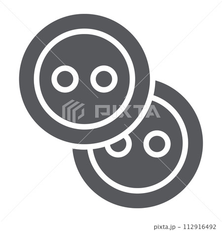 Sewing buttons glyph icon, accessory and sew, clothing button sign, vector graphics, a solid pattern on a white background. Sewing buttons glyph icon, accessory and sew, clothing button sign, vector graphics, a solid pattern on a white background. 112916492