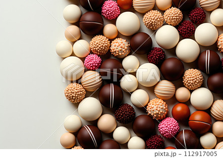 Assorted handmade chocolates on a light background 112917005
