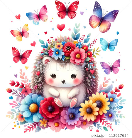 Hedgehog with flowers boho 112917634