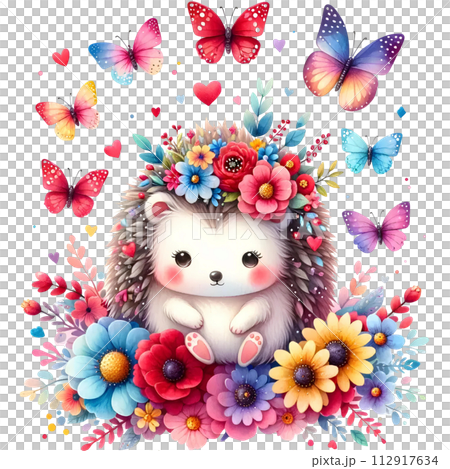 Hedgehog with flowers boho 112917634