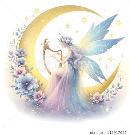 Fairy playing harp 112917635