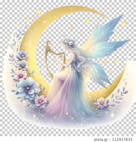 Fairy playing harp 112917635