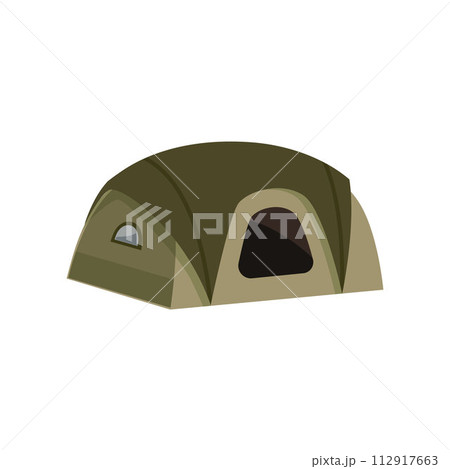 Tourist camping tent, marquee campsite equipment, vector cartoon green tent for traveling and hiking outdoors activities 112917663