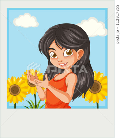Cheerful Girl with Sunny Sunflowers Cheerful Girl with Sunny Sunflowers 112917855