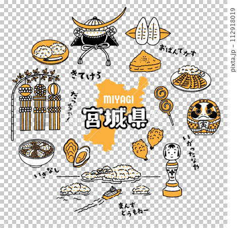 Simple and cute illustration set related to Miyagi prefecture (2 colors) 112918019