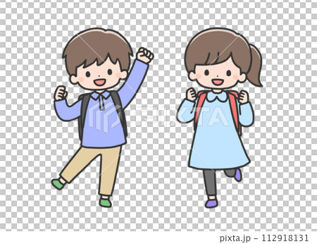 快樂的小學男孩和女孩 112918131