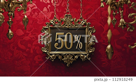 Promo banner for sale 50% discount: a visually compelling showcase of exclusive offers and unbeatable savings, retail extravaganza with captivating designs and irresistible half-price deals 112918249