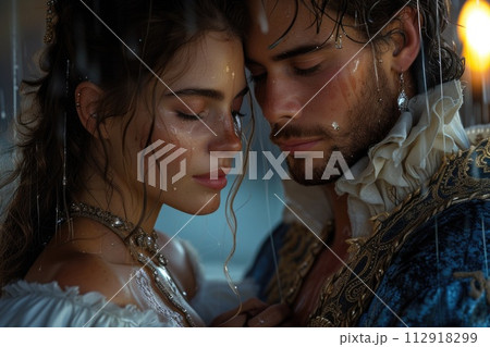 Capturing passion in the renaissance, victorian, and baroque era: a timeless love story portrayed by a couple in vintage attire, embracing the elegance, romance, and nostalgia of historical periods. Capturing passion in the renaissance, victorian, and baroque era: a timeless love story portrayed by a couple in vintage attire, embracing the elegance, romance, and nostalgia of historical periods. 112918299