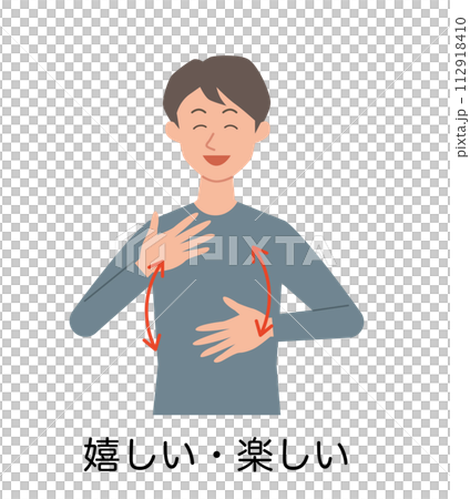 一個男人說快樂/有趣的手語的插圖 112918410