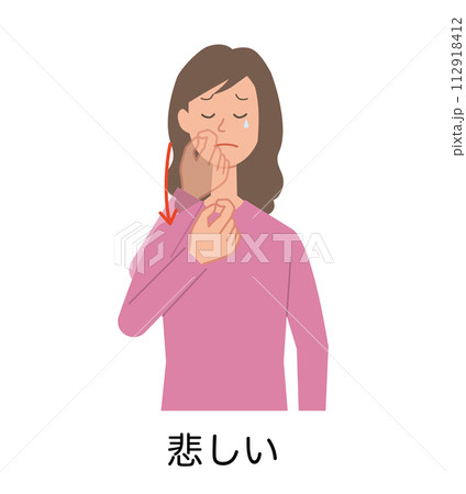 悲しいの手話をする女性のイラスト 112918412