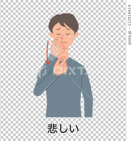 一個男人做悲傷手語的插圖 一個男人做悲傷手語的插圖 112918414