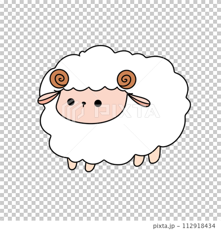 A cartoon sheep with horns on its head 112918434