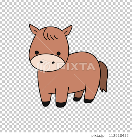 A cartoon horse is standing in front of a white background 112918435