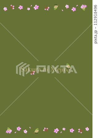 桜にメジロ デザイン フレームシンプル 縦 背景あり01 112918496